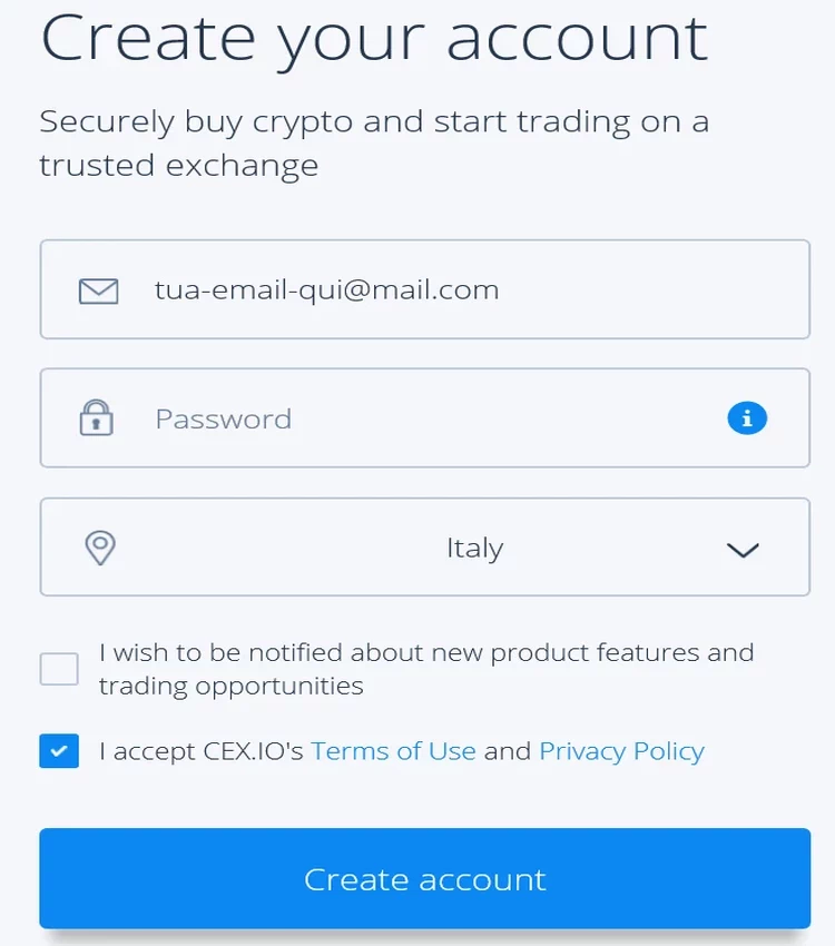 Registrazione Cex.io